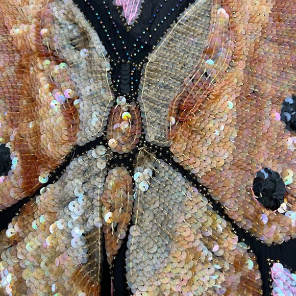 Vintage Sequined Butterfly Blouse / 80's Pink Sequin Embellished Silk Top - Picture 10 of 11
